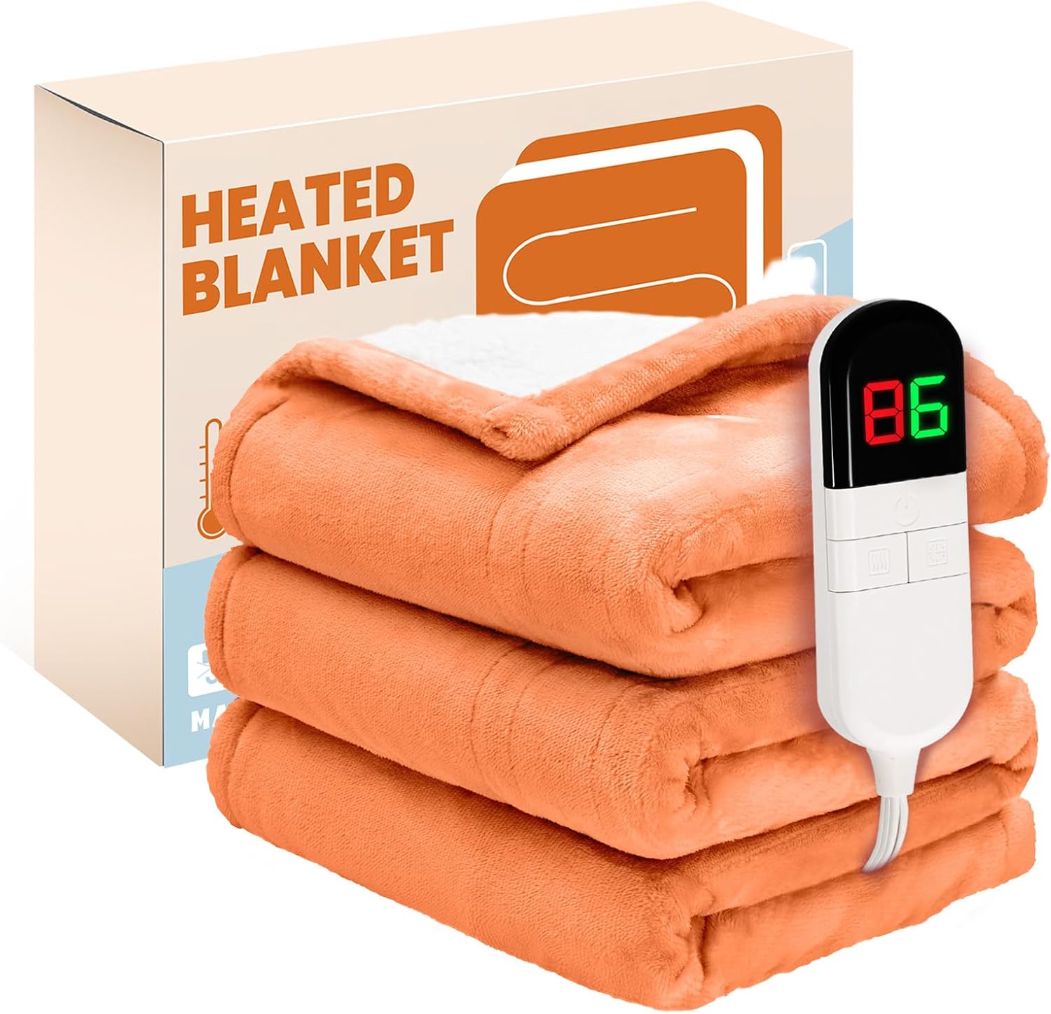 Electric Heated Blanket,Flannel & Sherpa Heated Throw Blanket 50"x60",Fast Heating Soft Fleece Blanket with 8 Heating Levels & 8H Auto Off-Orange