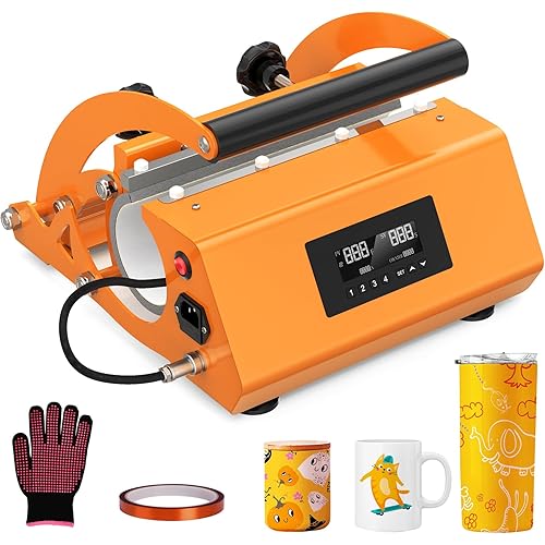 Tumbler Heat Press, 16oz 20oz 30oz Tumbler Heat Press Machine, Automatic Tumbler Heat Press with Tumbler Press Attachment for Blank Skinny Tumbler, Mug, Glass, Jar, Can, DIY Sublimation(Orange)