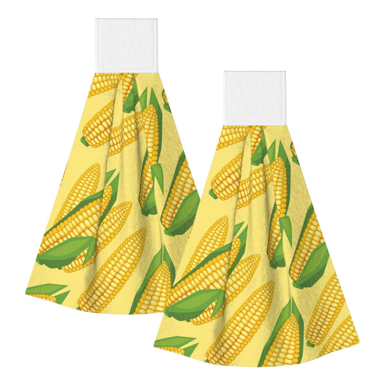 DOPKLNA Fresh Ripe Corn Cobs, 2 Pcs Hanging Coral Fiber Hand Towels for Bathroom, Absorbent Kitchen Towels