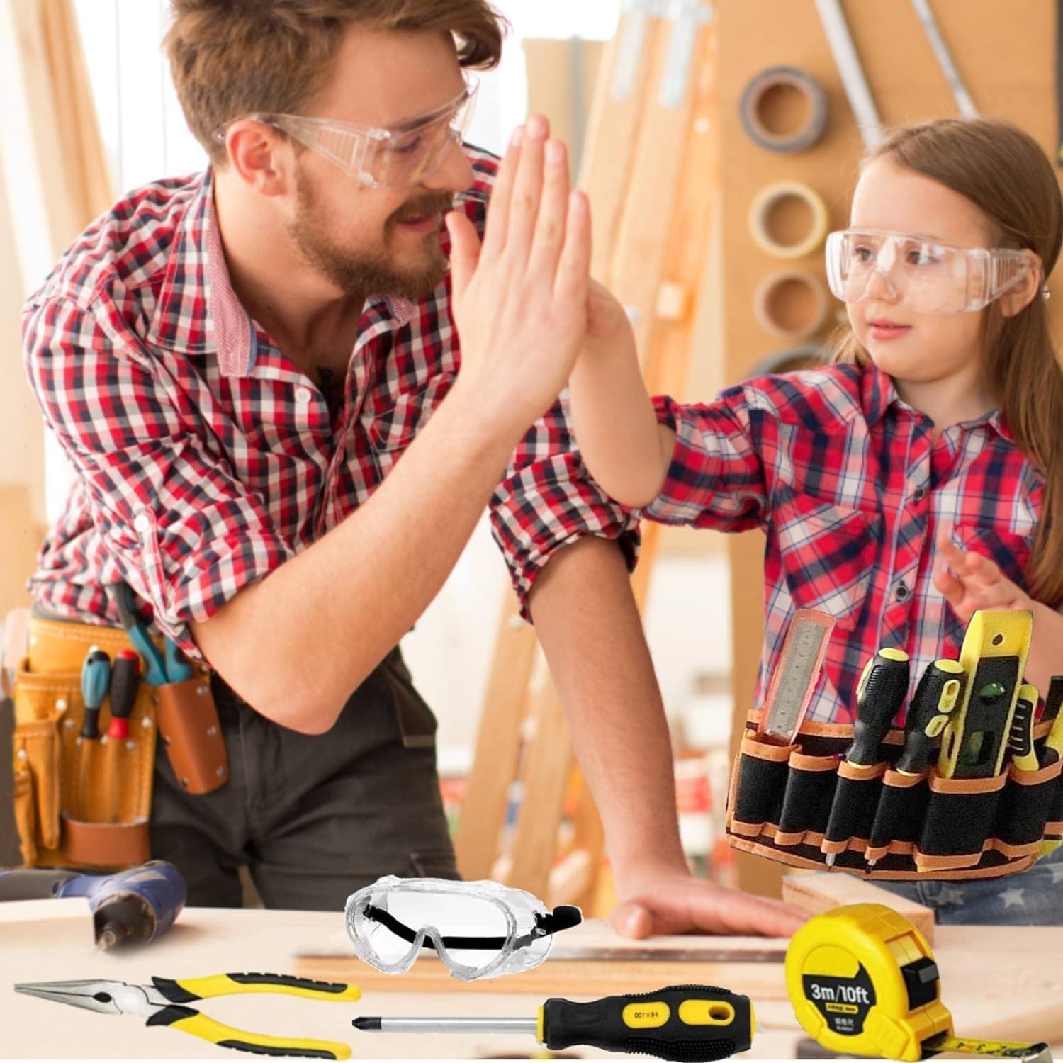 Kit de Démarrage Vrais Outils pour Enfants ,Garçon Ensemble Vrais Outils à Main en Métal ,avec Ceinture à Outils, Boîte Marteau ,Tournevis, Outils de Menuiserie de Bricolage pour Garçons