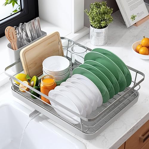Miniatura 11 de Kitsure - Escurridor de platos para encimera de cocina, para organización y almacenamiento, de acero inoxidable con soporte para cubiertos, 12 x