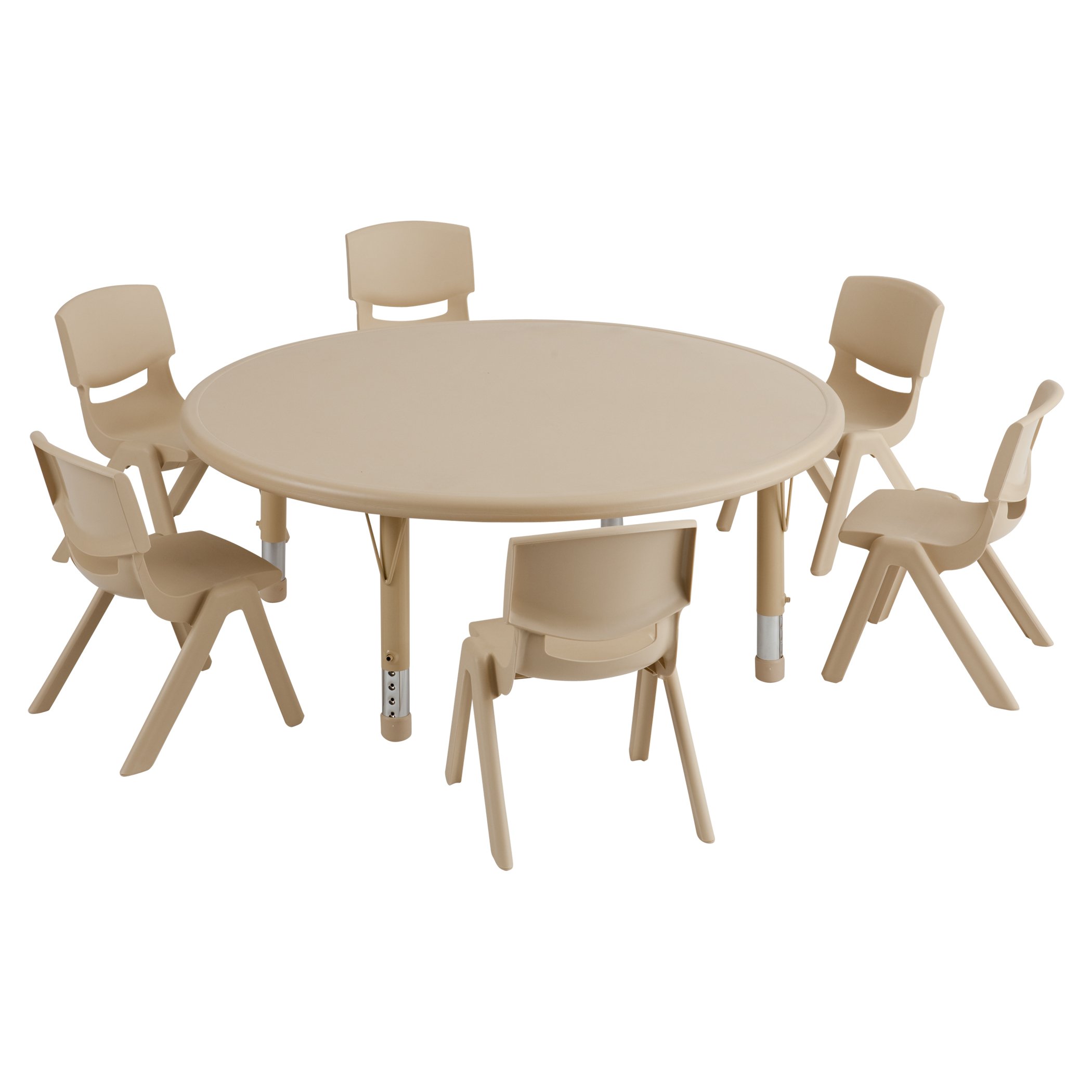 ECR4Kids 45" Round Resin Activity Table w/ Six 10" Chairs, Sand