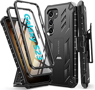 FNTCASE for Samsung Galaxy S23 Case: Military Grade Drop Proof Cell Phone Cover with Kickstand & Holster | Rugged Shockproof TPU Protective Matte Textured Tough 5G Mobile Phone Bumper - Black