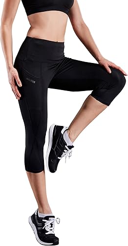 Miniatura 2 de NELEUS Leggings capri de cintura alta con control de abdomen para mujer, pantalones de yoga con bolsillo