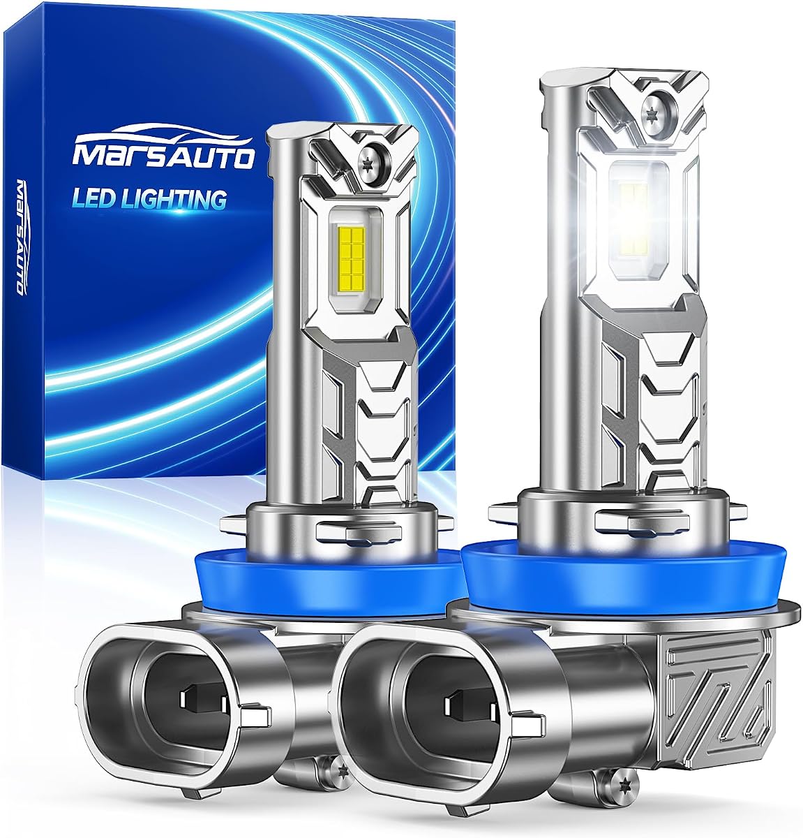 Marsauto M1C H11 30000LM Fanless LED Bulbs, 6500K IP68 – 2 Pack | Fits H8/H9/H16, 1:1 mini no adapter, plug & play, ultra quiet, IP68 waterproof, 5-min install