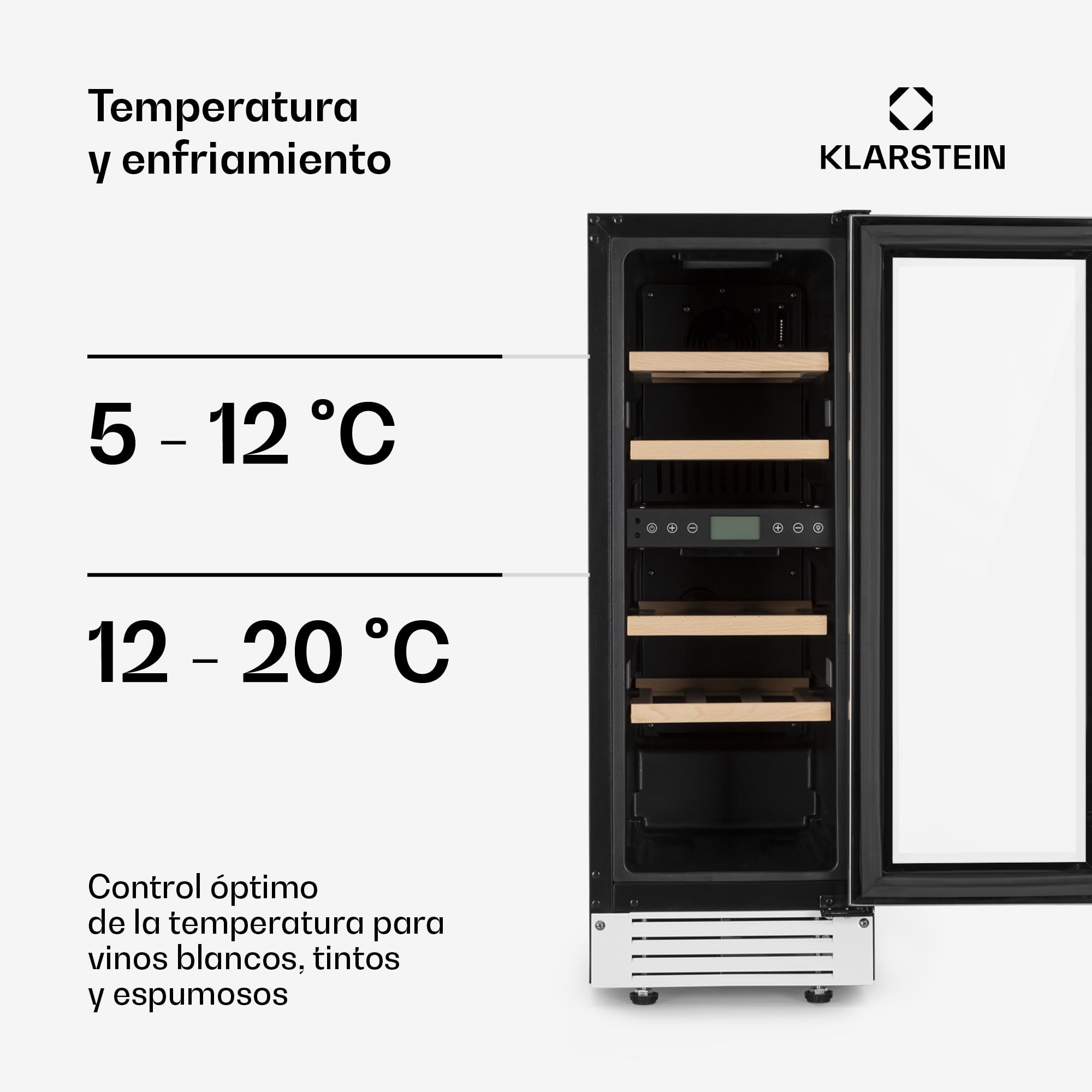 KLARSTEIN Vinoteca, Nevera para Vinos con 2 Zonas Refrigeración, Botellero Puerta Cristal para Vino, Proseco, Expositor Interior y Exterior, Panel Táctil, 53 L., Vinoteca Capacidad 17 Botellas — view 4