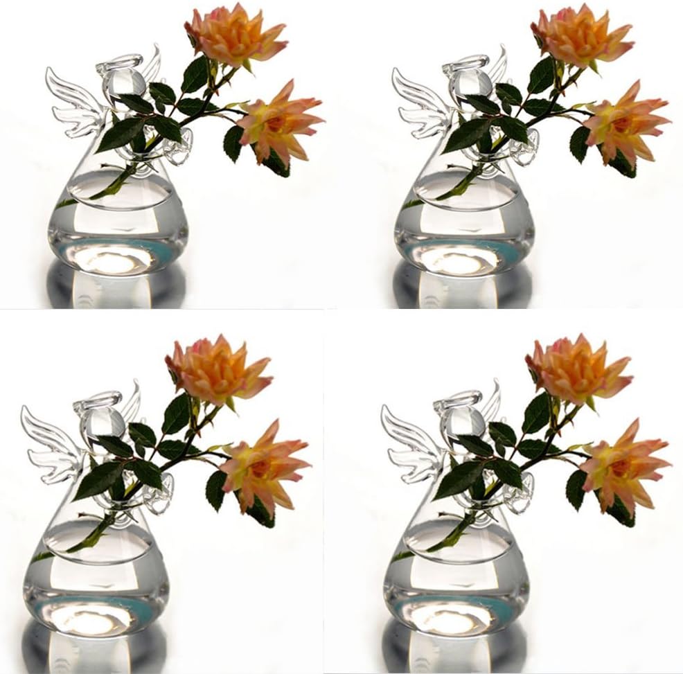Set of 4 Cute Clear Glass Angel Shape Flower Plant Hanging Vase Wedding Decor