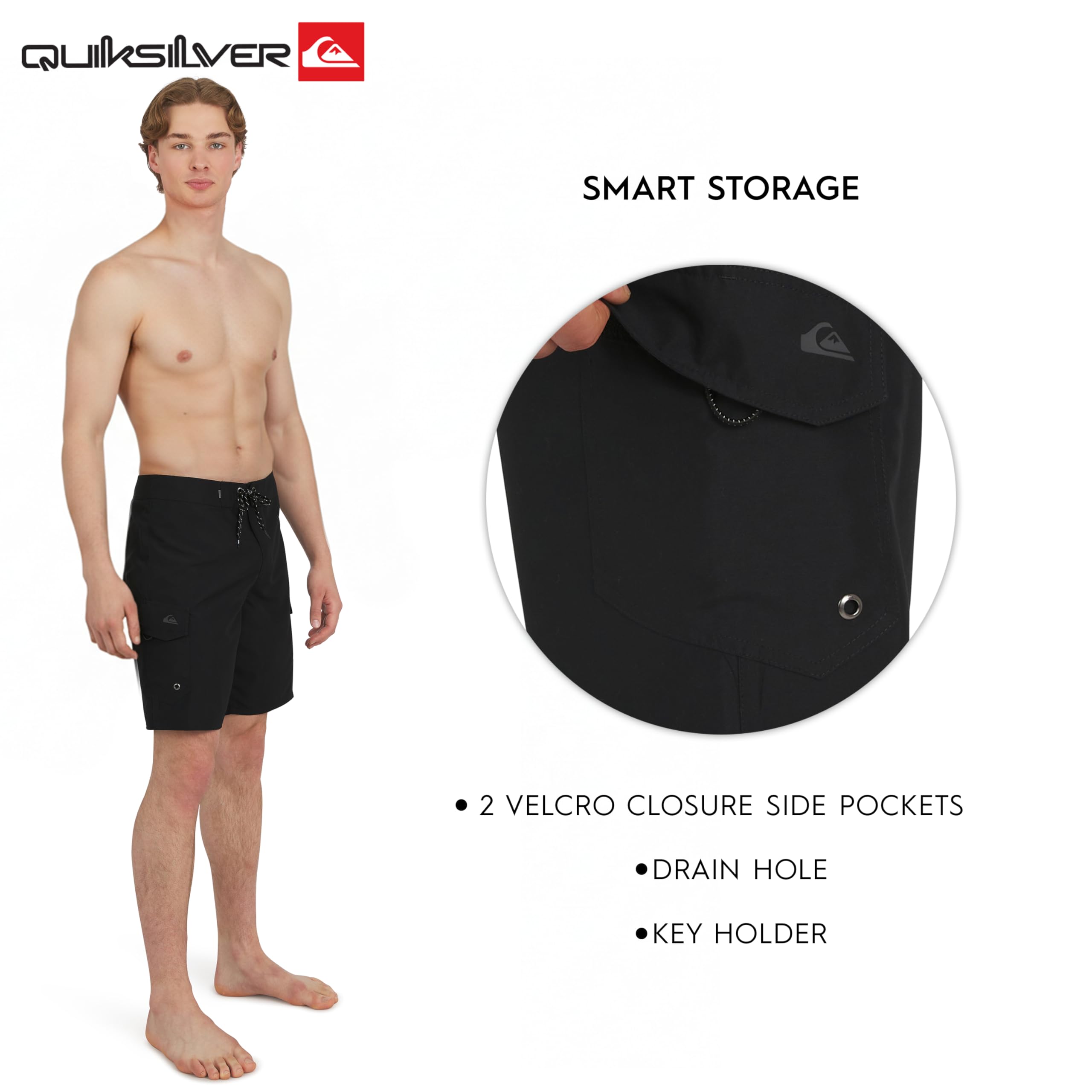 Quiksilver Swimwear Regular Fit Fixed Waist UPF 50 Quick Dry 22 inch Board Shorts Costume a Boxer, Nero, 32 Uomo