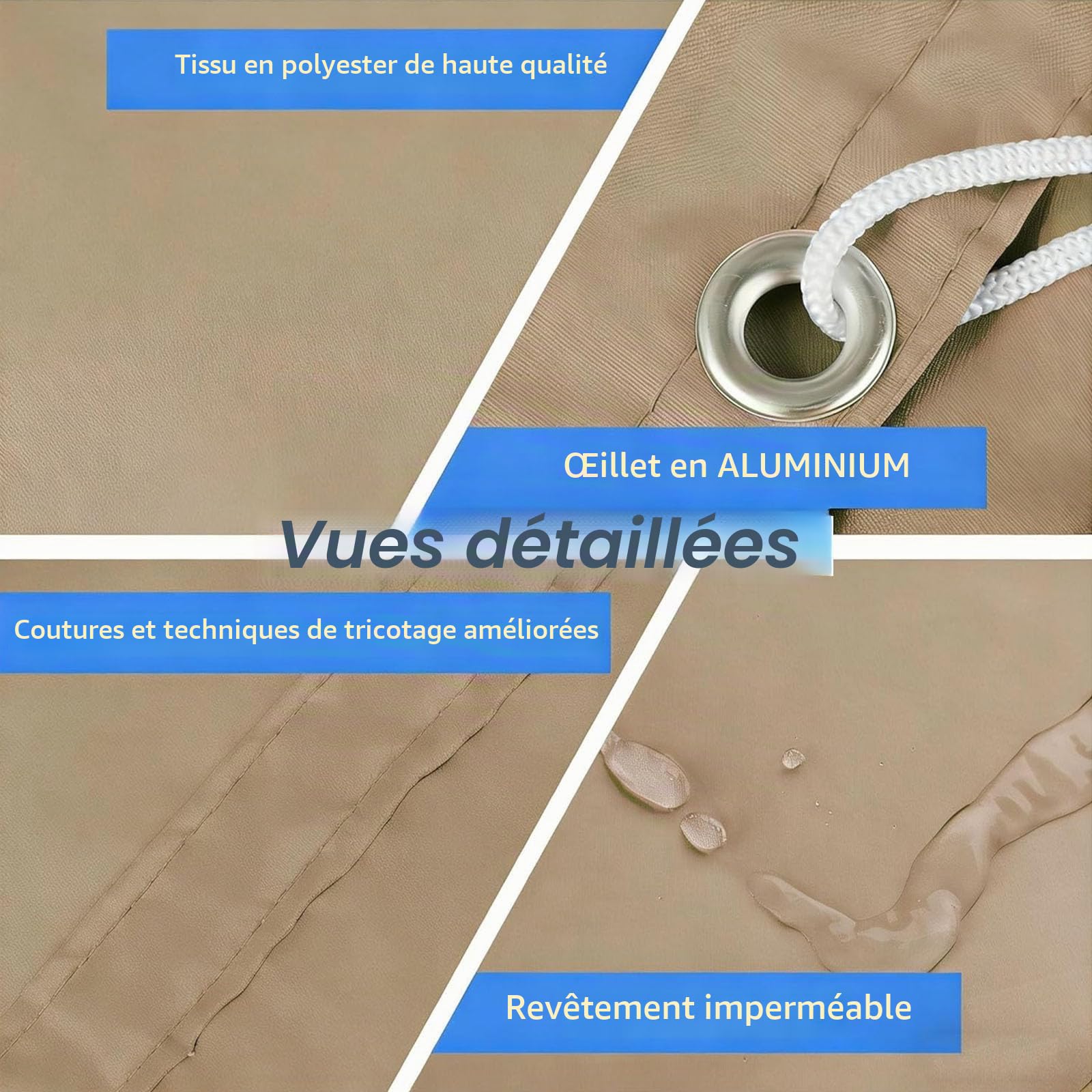 Voile d'ombrage Rétractable 250 x 500 cm Store Ondulé sur Mesure Imperméable, de Protection UV, Protection Solaire Toile Ombrage Imperméable pour Extérieur Jardin, Kaki