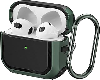 SURPHY Armor Case Designed for Airpods 3 Case (2021), Full-Body Rugged Protective Case with Keychain for Airpod 3rd Generation [Front LED Visible] (Green)