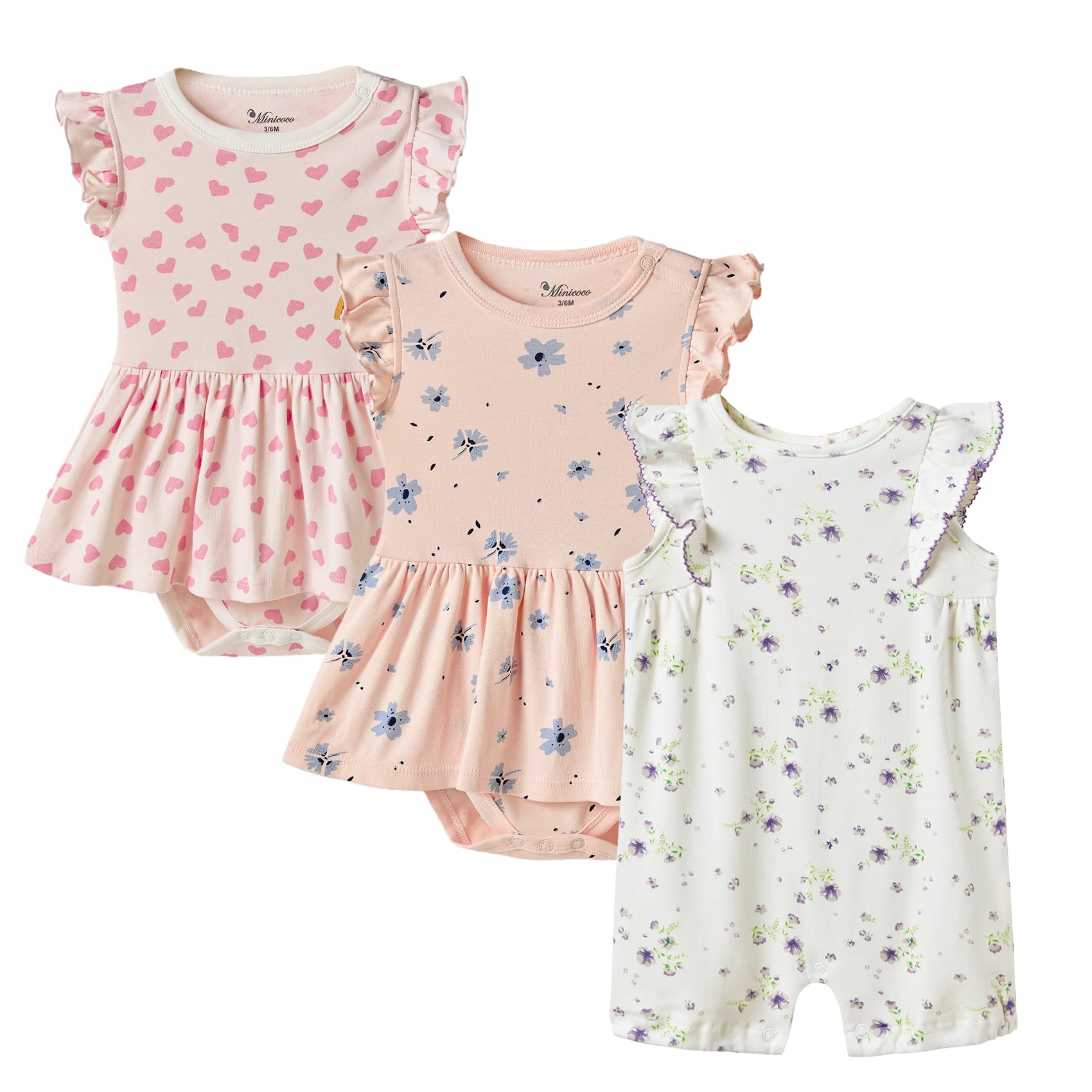 3-pack 100 Cotton Baby Girl Rompers 0-24 months Ruffle Sleeve Toddler Romper Summer Clothes Set