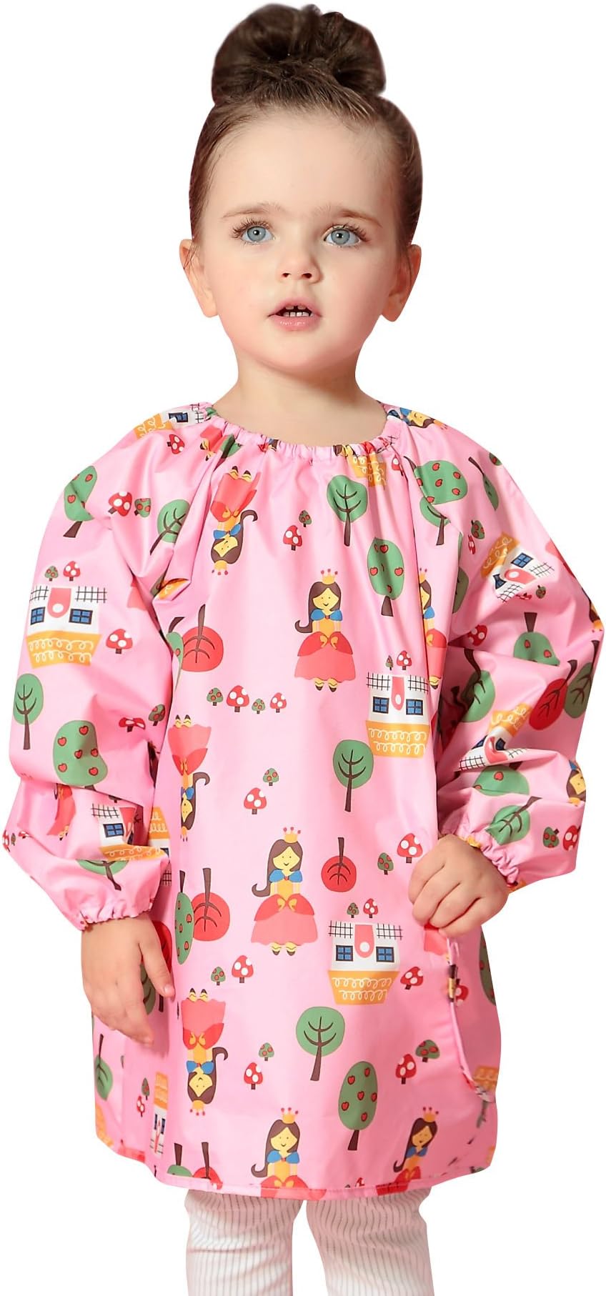 Children's Waterproof Bib Smock Pullover Sleeved Cartoon Pattern Kids Art Apron