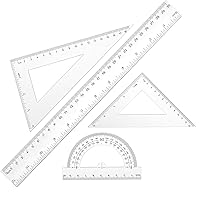 Vista 1 de Thinp El juego de reglas de 4 piezas incluye regla recta de 12 pulgadas, regla triangular y transportadora, herramienta de geometría matemática
