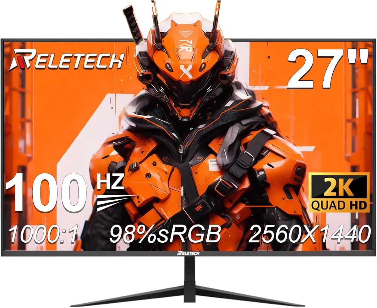 27 Inch QHD Monitor, 2K 100Hz IPS Computer Monitor, 1440P Frameless Eye Care Display,HDMI 2.1 & DP 1.4, VESA Mountable, Home Office & Casual Gaming PC Monitor (G27D Air Vision)