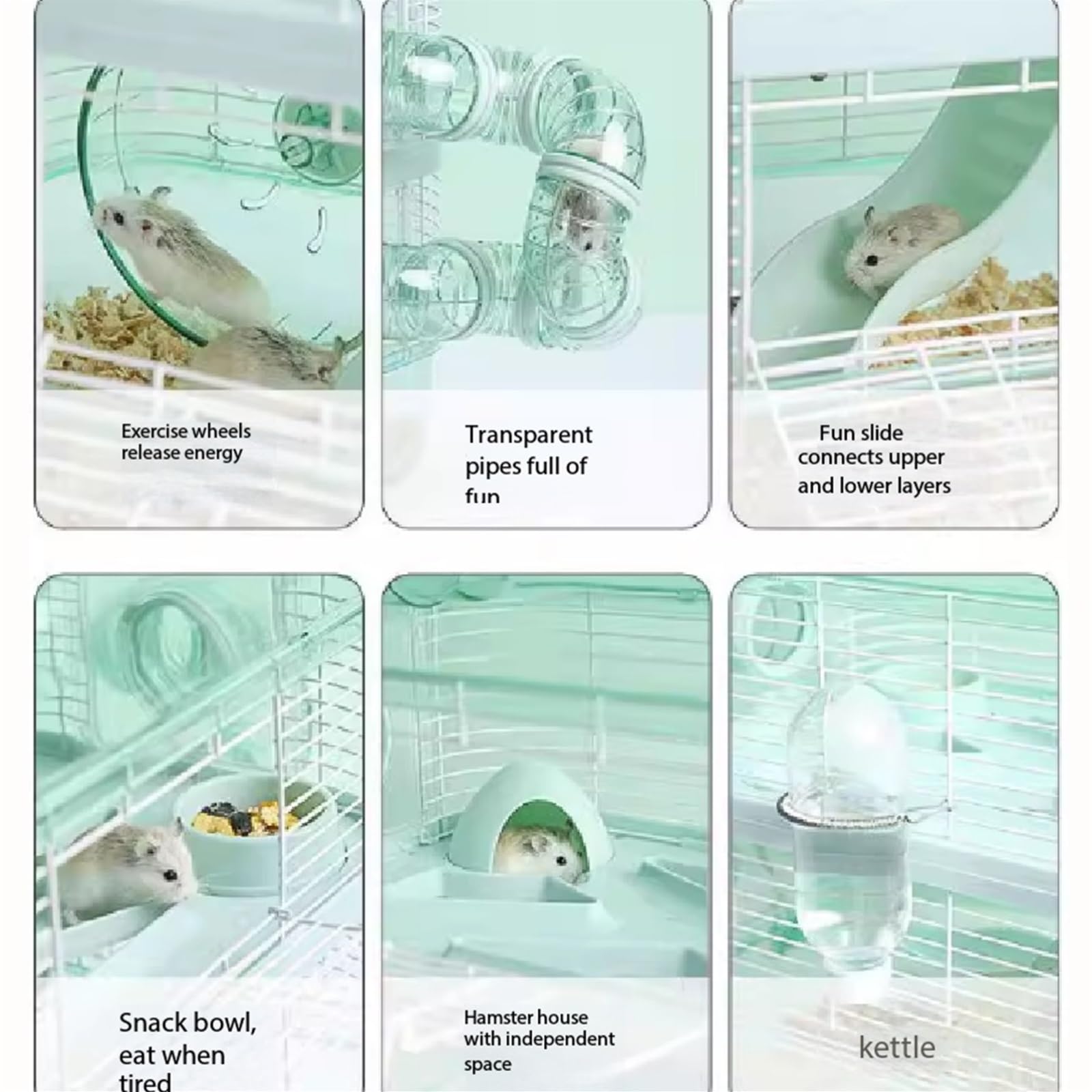 Jaulas para Animales Villa Verde con Jaula for hámster de Doble Capa tubería for Gran Espacio