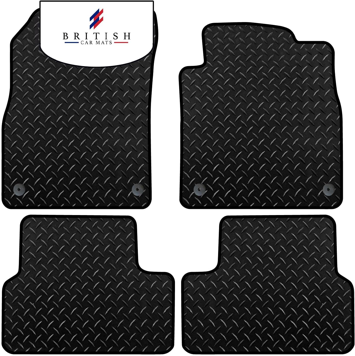 BCM-Tailored Rubber Car Floor Mats Astra J 2010-2015 (325mm clip spacing) - HEAVY DUTY 3mm Rubber Mat - Anti Slip Mat - Waterproof, Non Slip Car Floor Mat, Fitted with Clips - 4 Pc Rubber Floor Mats