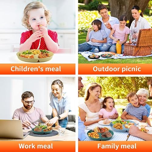 Miniatura 6 de Juego de 5 platos de cena divididos irrompibles, platos de paja de trigo sin BPA de 9 pulgadas, placa de control de porciones, platos divididos para