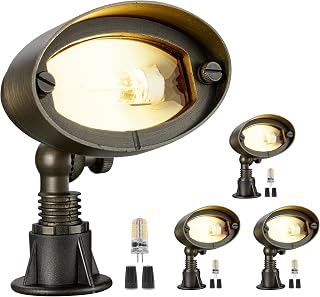 Gardenreet Outdoor Light & Flood Lights Outdoor, Brass 12V Low Voltage Landscape Flood Lights for Yard Plants with 2700K Warm White G4 Bulb