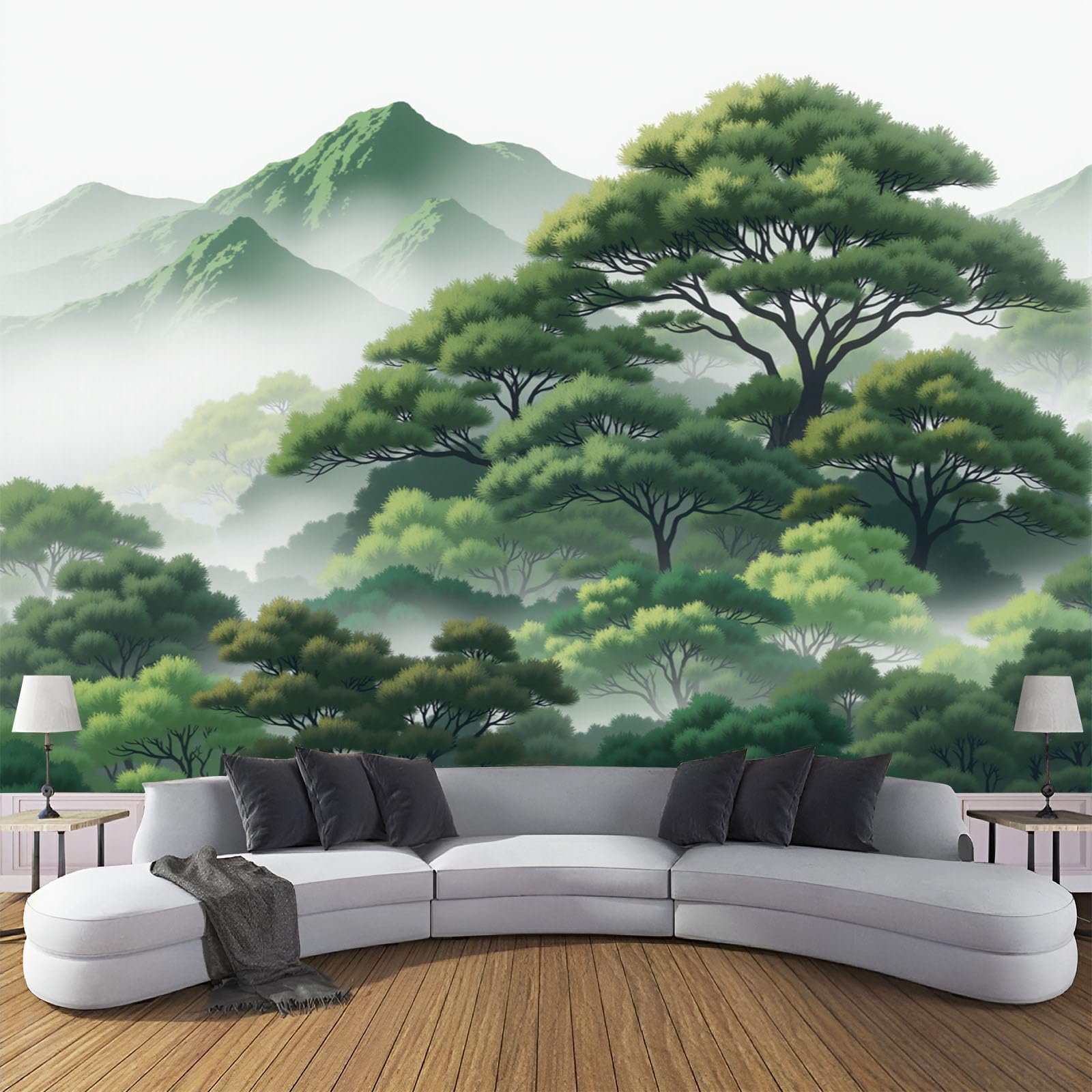 Papier peint panoramique 3D forêt paysage brumeux 350x256cm pour grand mur de chambre