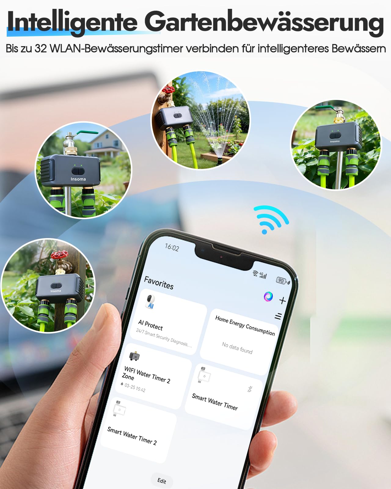 WLAN Bewässerungscomputer 2-Zonen, Messing EIN/Auslass, App/Sprachsteuerung | Kein Gateway nötig, 2,4 GHz WLAN, 20 individuelle Bewässerungspläne, einfache Einrichtung per App, ideal für Garten & Rasen