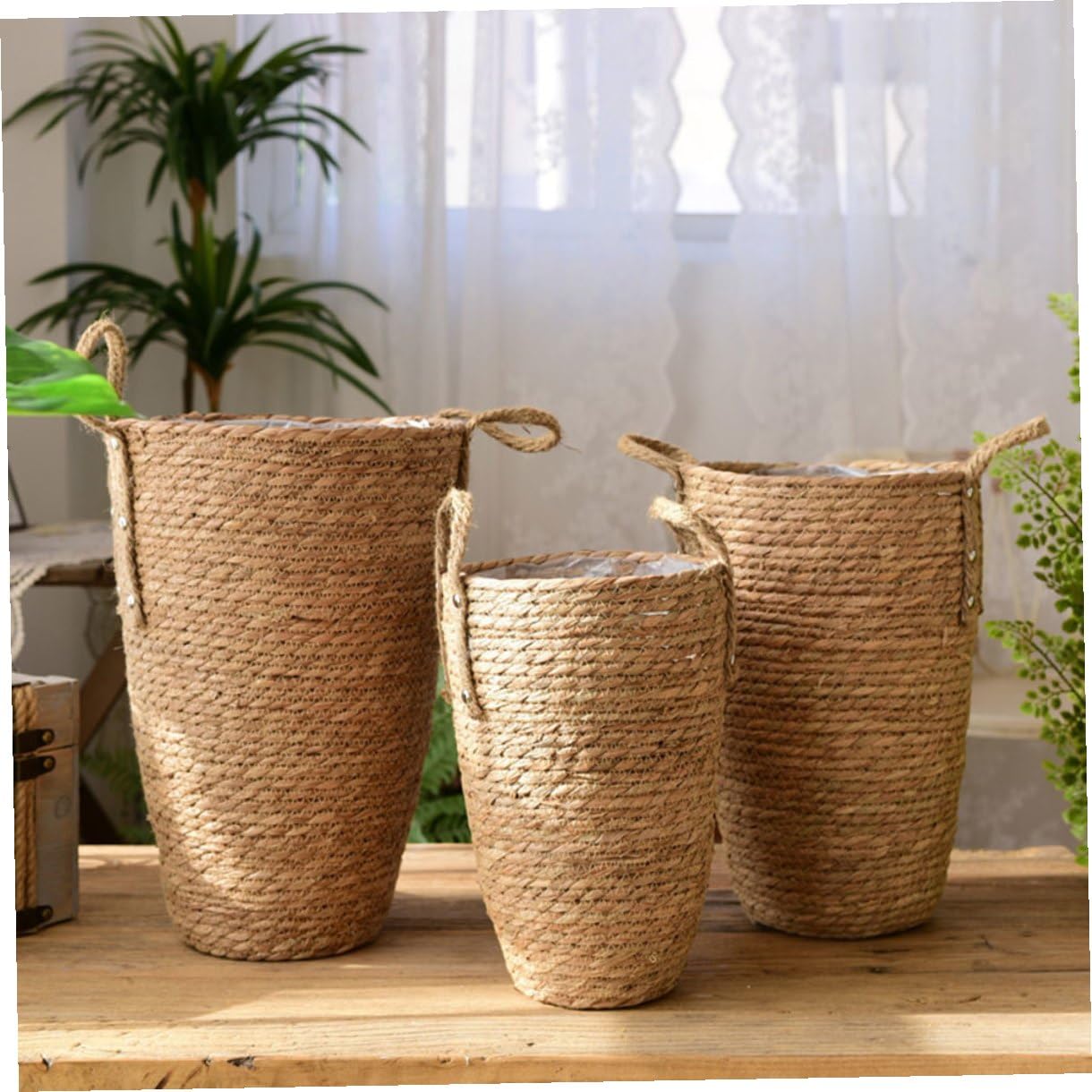 DOITOOL Handgeflochtener Strohkorb Blumentopf für Zimmerpflanzen, Dekorativ