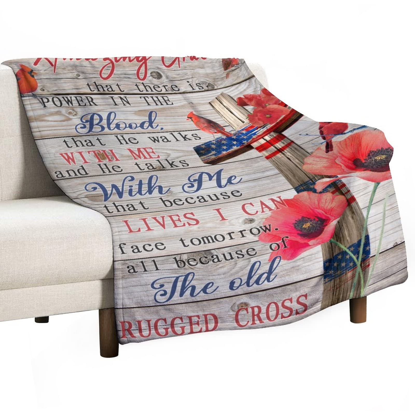 Couverture personnalisée adulte Amazing Grace plaid commémoratif croix coquelicot 130