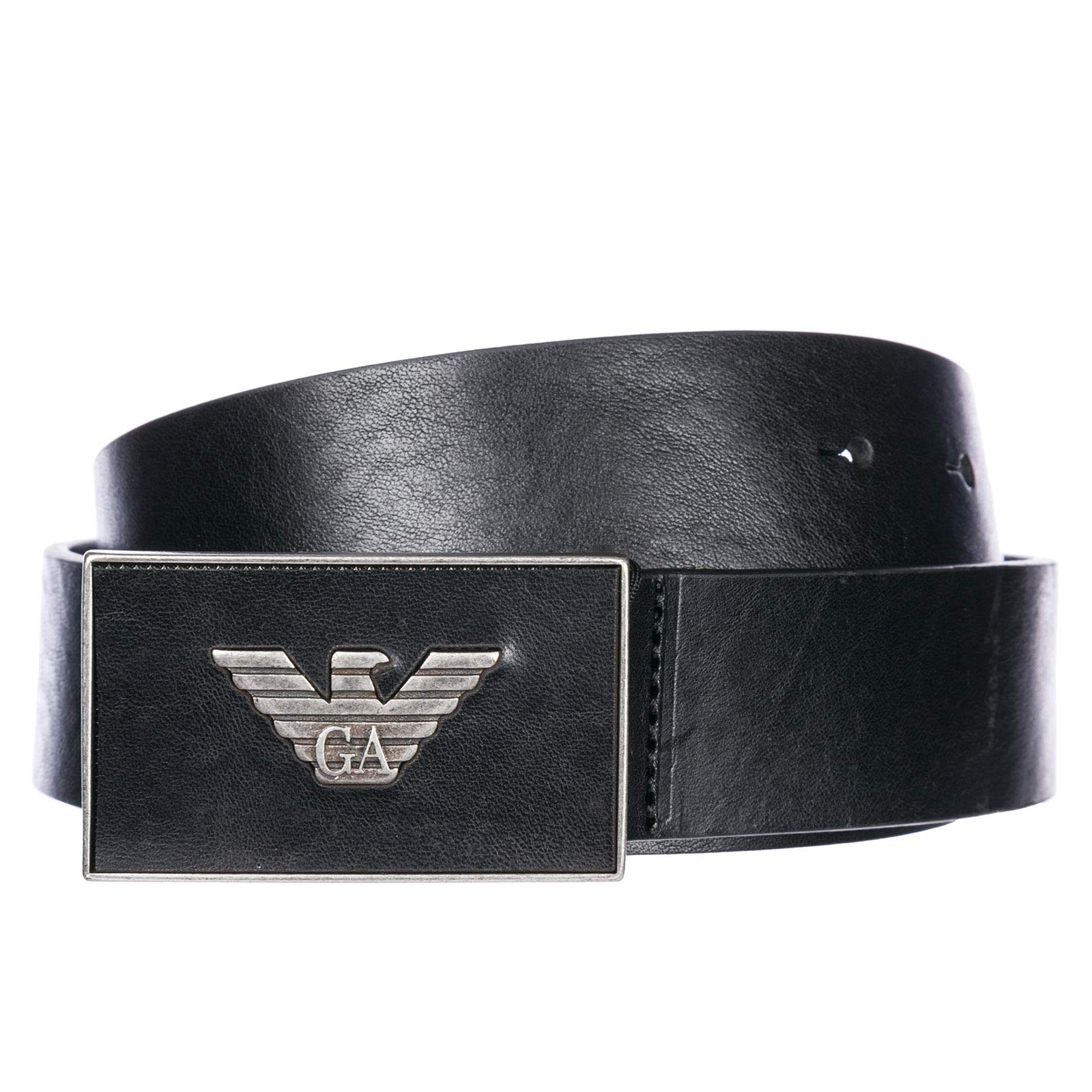 Emporio Armani Men's Black Plaque Belt Medium