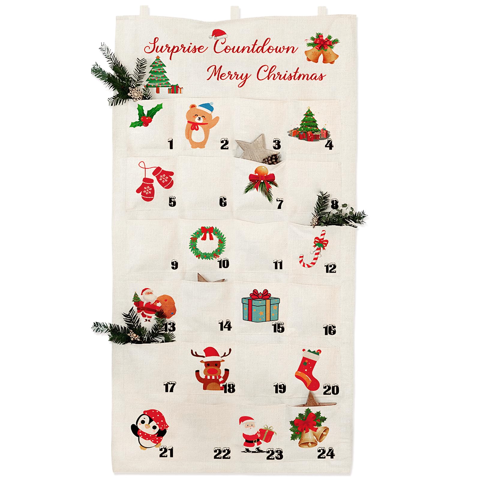Calendrier De L'Avent De Noël Avec 24 Poches Réutilisables En Tissu à Suspendre Au Mur - Compte à Rebours De 24 Jours - Décorations En Tissu (noir