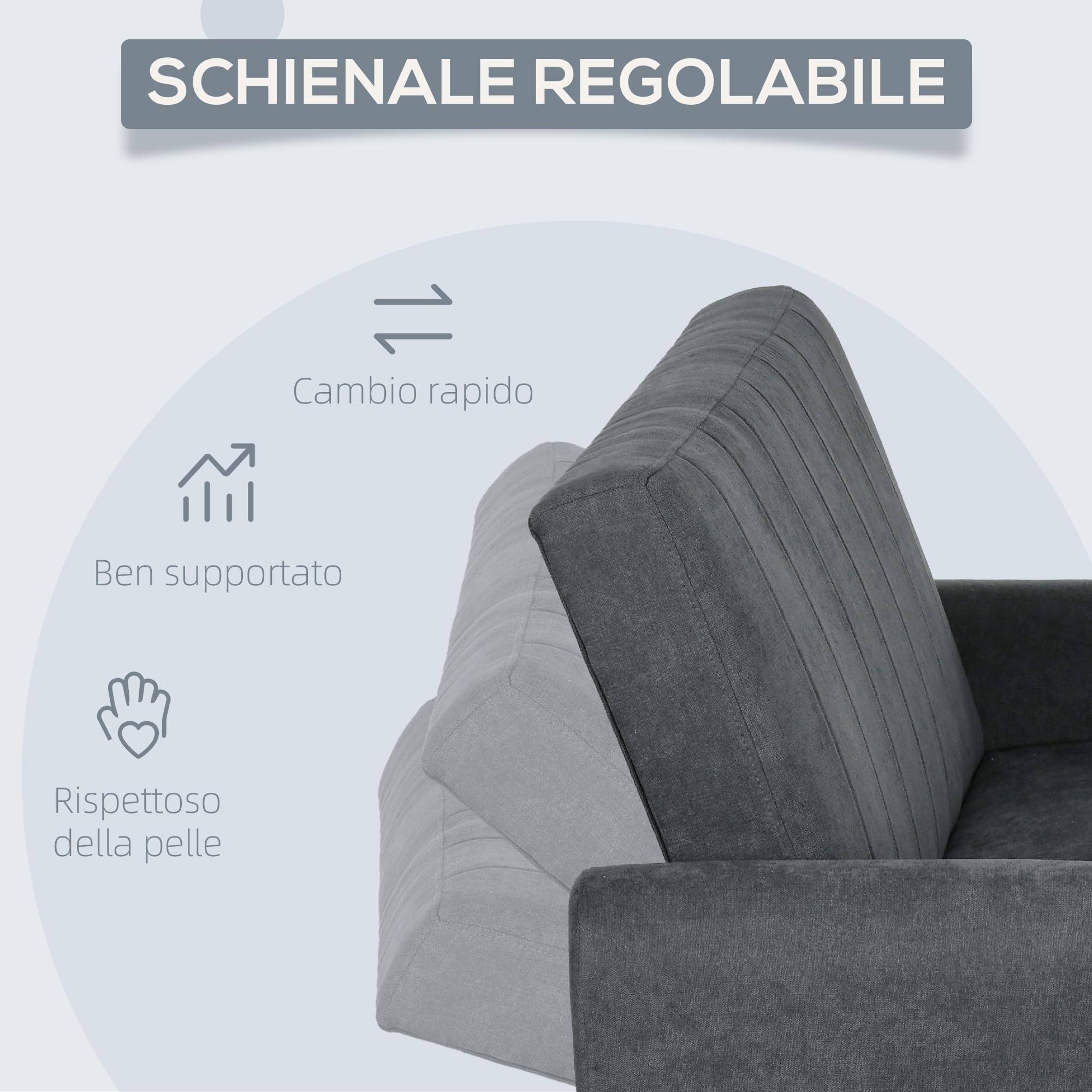 HOMCOM Divano Letto 2 Posti Clic Clac con 2 Cuscini 148x87x88 cm Grigio