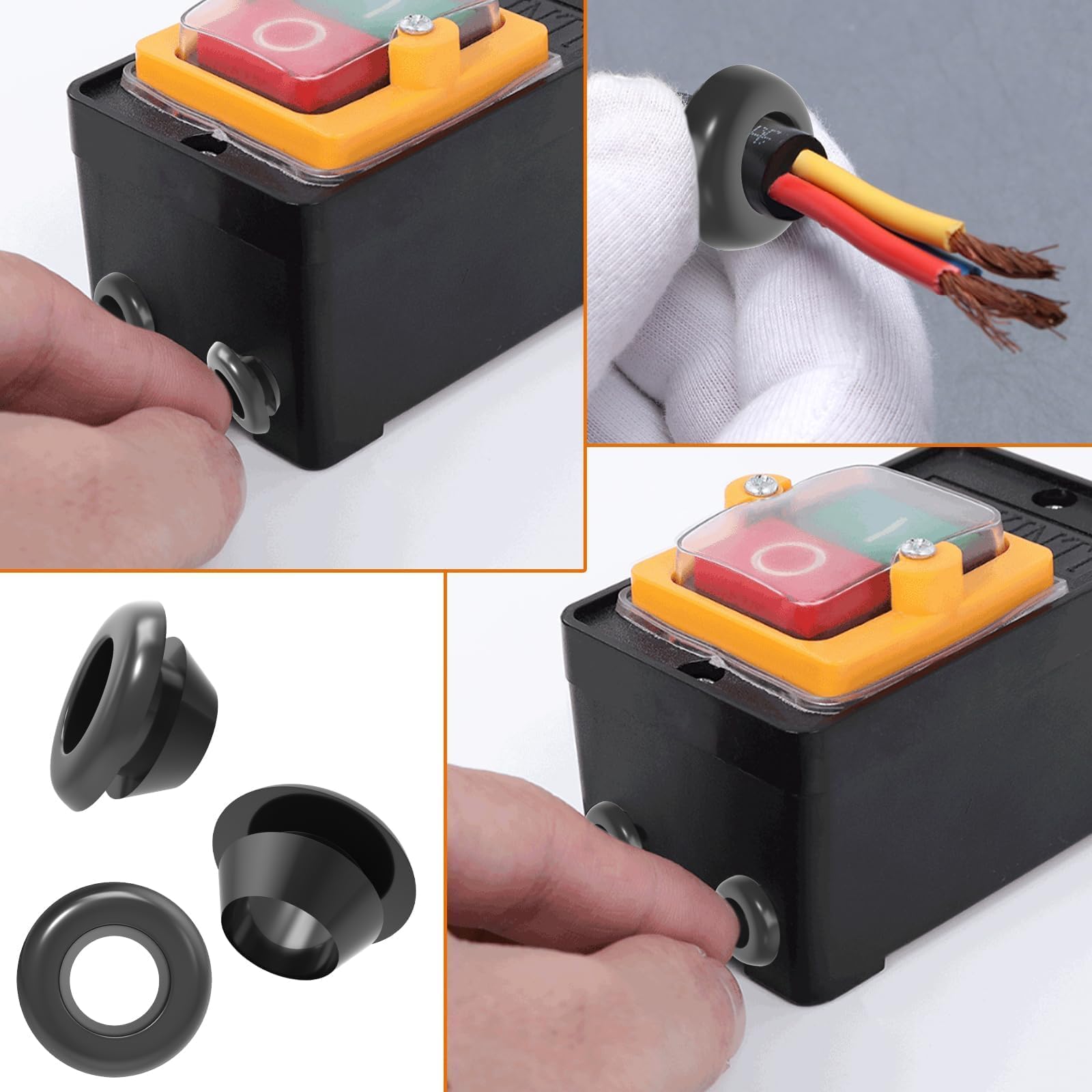 40 Pezzi 10MM Gommino in Gomma Elettrico Gomma Passacavi per Proteggere Fili Passacavo Gommini Passacavo Gomma Cavi Cable Grommet Passacavi Passafilo foro Fili Spine ID 10MM Dia di Montaggio 12MM Nero