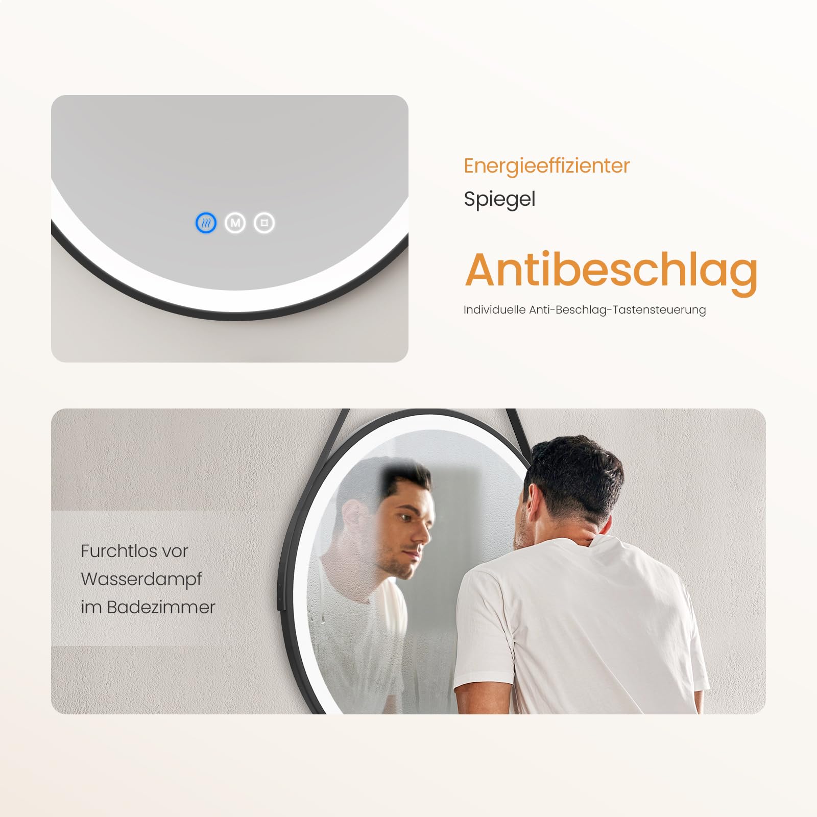 Spiegel rond 60 cm met gouden frame, led verlichting en anti condens