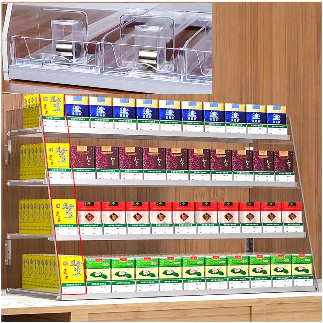 Store Display Rack Wall Mounted Storage Rack Supermarket Convenience Store Automatic Cigarette Rack Space Saving，Cigarette Display Holder Rack with Automatic Propeller - Easy Install Superma