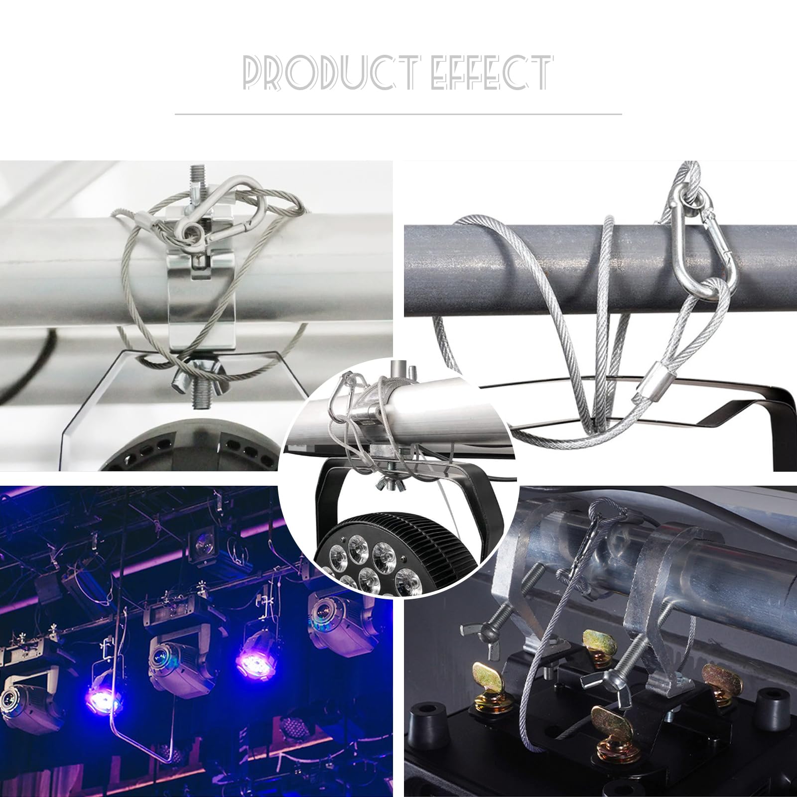 Câble de Sécurité en Acier,Forreen 8 Pièces 4mm*80cm Elingue Securite Acier Eclairage de Scene Anti-Chute Fil Corde de Sécurité avec Boucle pour Suspendus DJ Éclairage de Scène Lumière de Fête Lumière