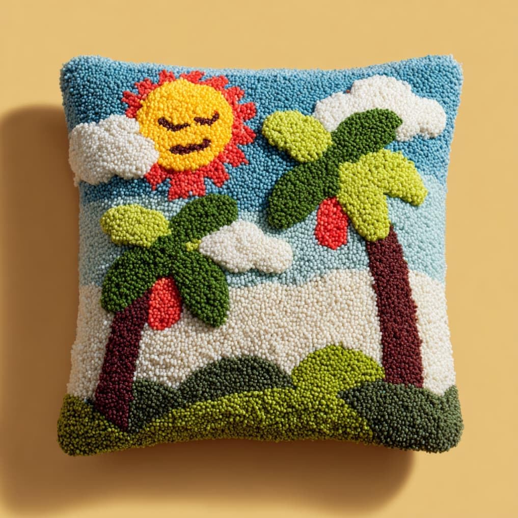 WallustrioaW Latch Hook Pillow Case Kits,Tree 17X17 Inch Latch Hook Cushion Cover Kit,Knitting Kits Cushion for Adults Rug Making Kit for Starters
