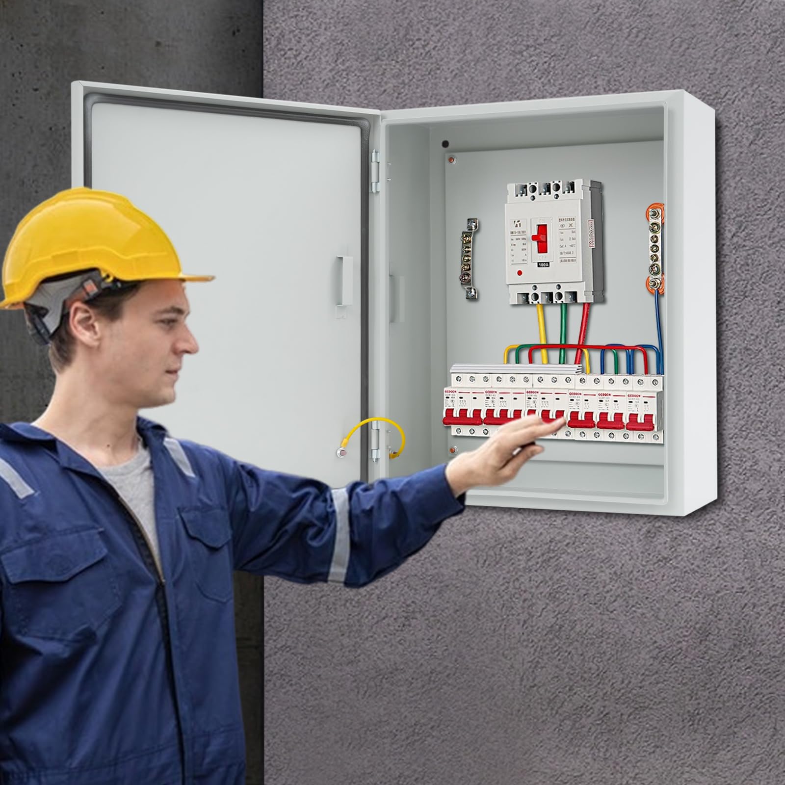 Scatola di distribuzione elettrica IP54, 40 x 20 x 50 cm, montaggio a | Scatola di distribuzione elettrica in acciaio laminato a freddo, IP54, 40 x 20 x 50 cm, chiudibile, montaggio a parete per
