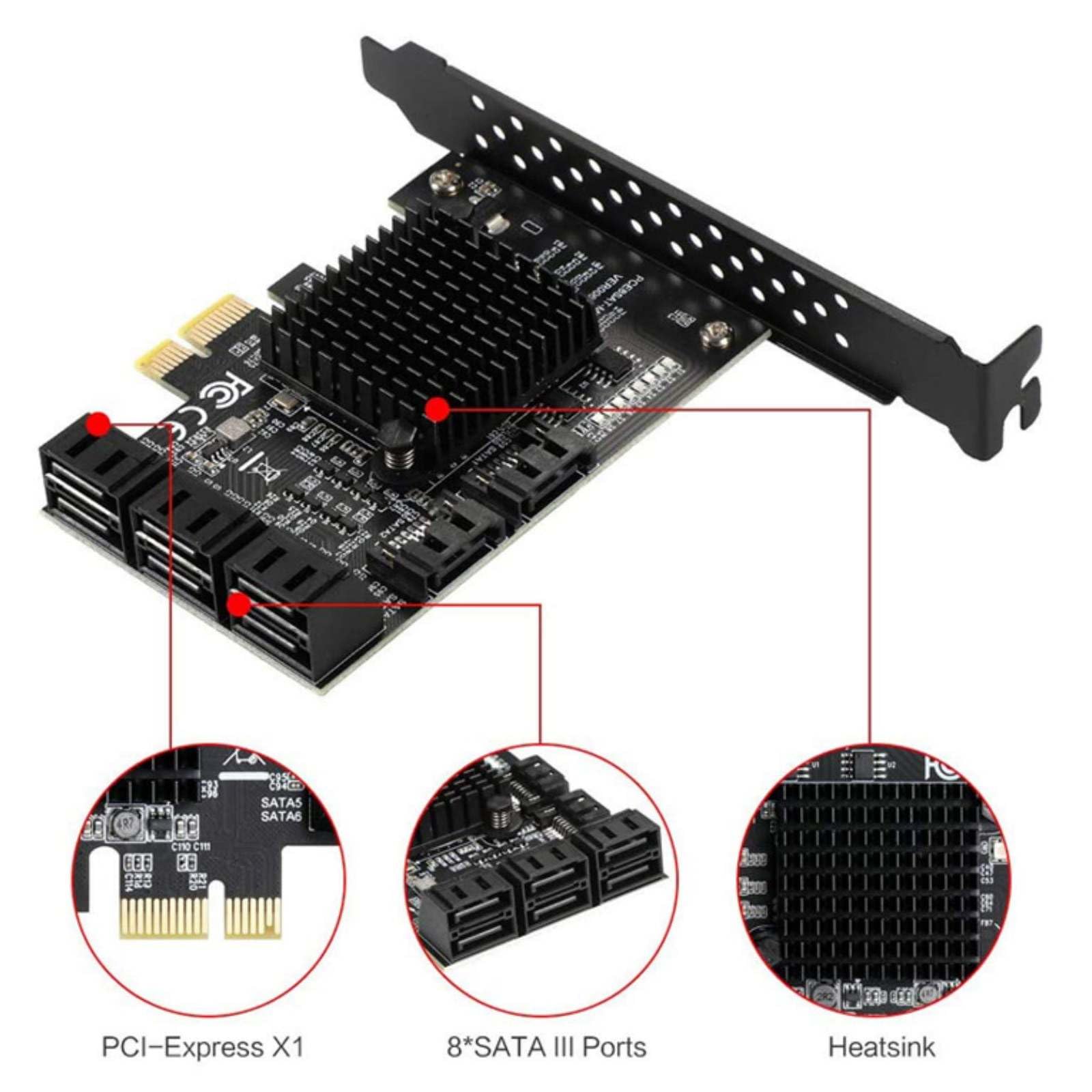 Carte d'extension avec support à profil bas, 8 ports SATA 3.0 PCI Express, contrôleur PCI-E 6G, adaptateur pour disque dur
