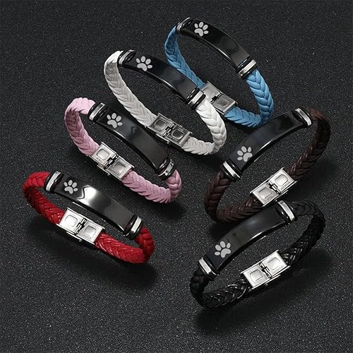 Miniatura 3 de ZKXXJ Pulsera personalizada de pata para hombre, pulsera de cuero trenzado de acero inoxidable con diseño de huella de perro y gato, pulsera de