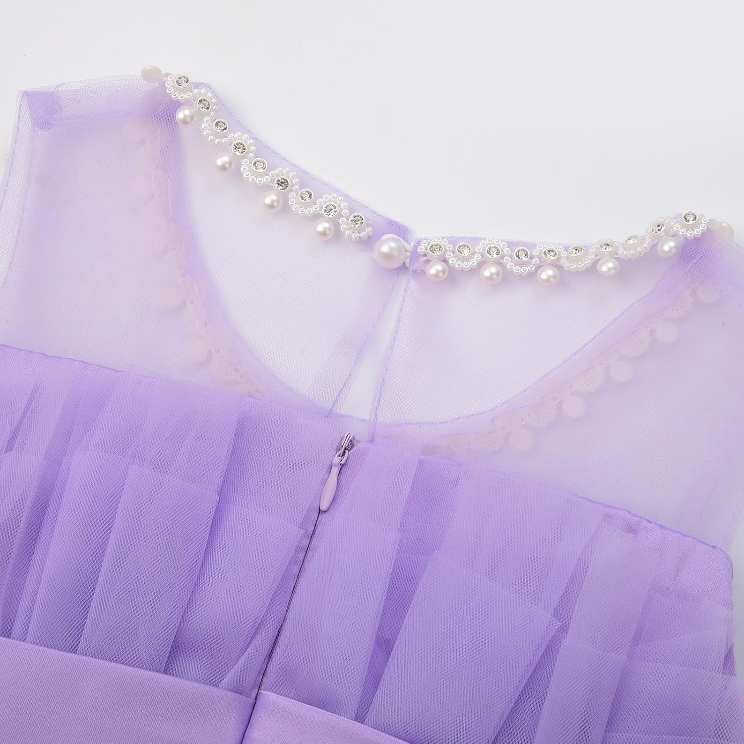 Uhnice Flower Girl Bow Dress Sleeveless Tulle Gown with Pearl Beading for Wedding Birthday Party