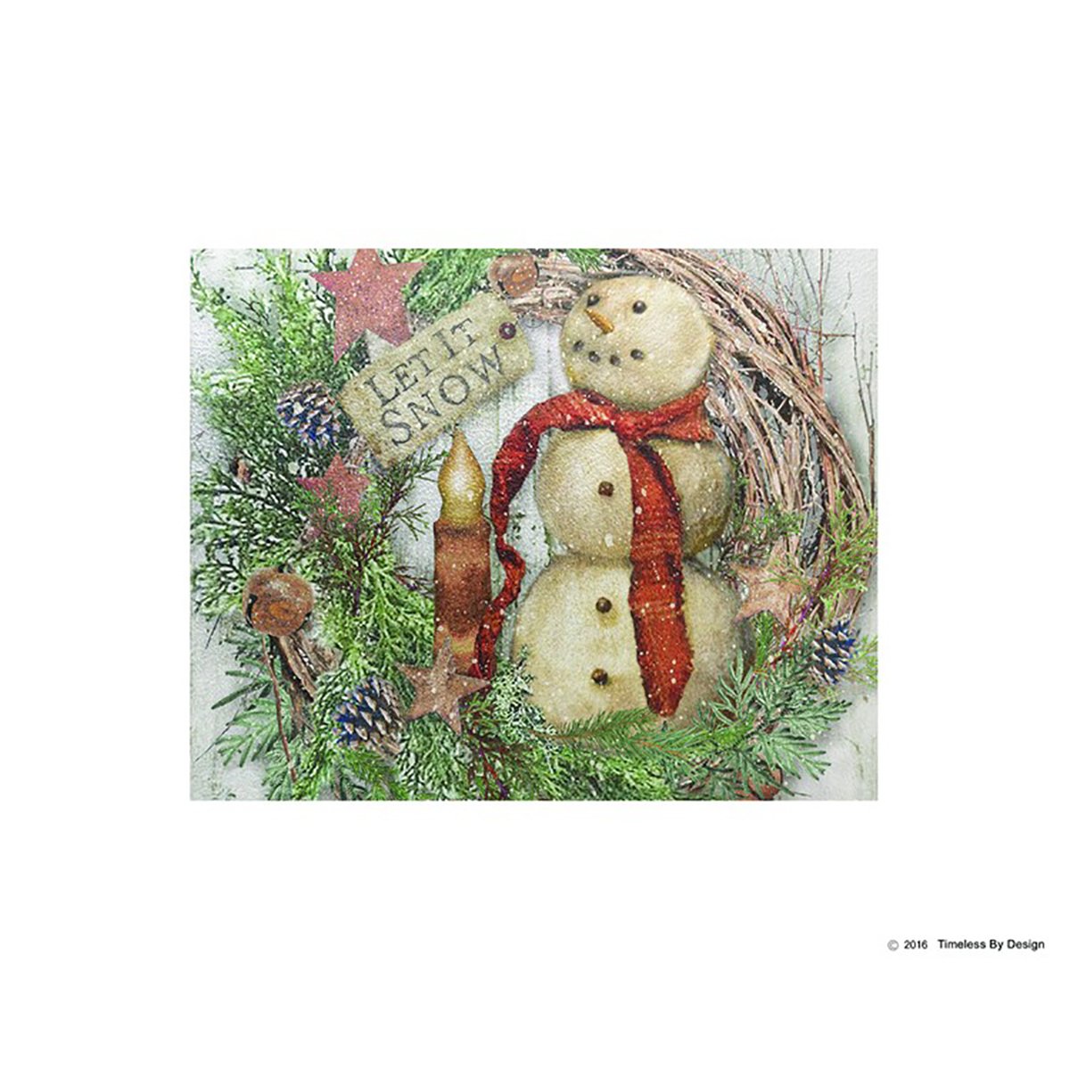 "Snowman Wreath" Decorative Tempered Glass Cutting Board for Kitchen Non-Slip | Stain-Shatter Free Carving Board 11 X 15 X 1/4 Inches | Timeless by Design