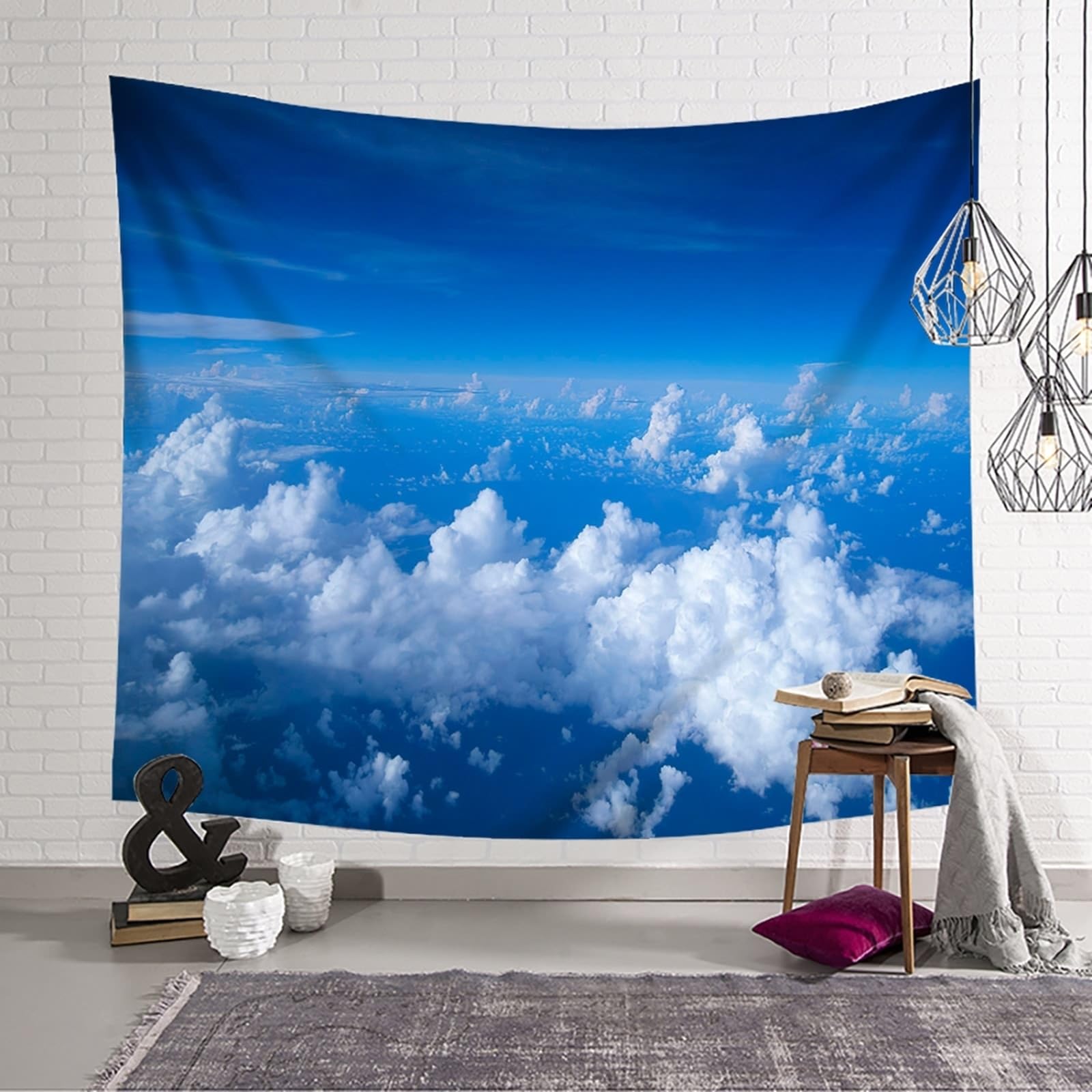 Skcess Wandteppich Blauweiß, Polyester Wandtücher Blauer Himmel und Weiße Wolken Wandteppich 240x220cm