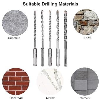 5.5-10mm SDS Plus Rotary Hammer Drill Bit Set, 5Pcs SDS Masonry Drill Bits