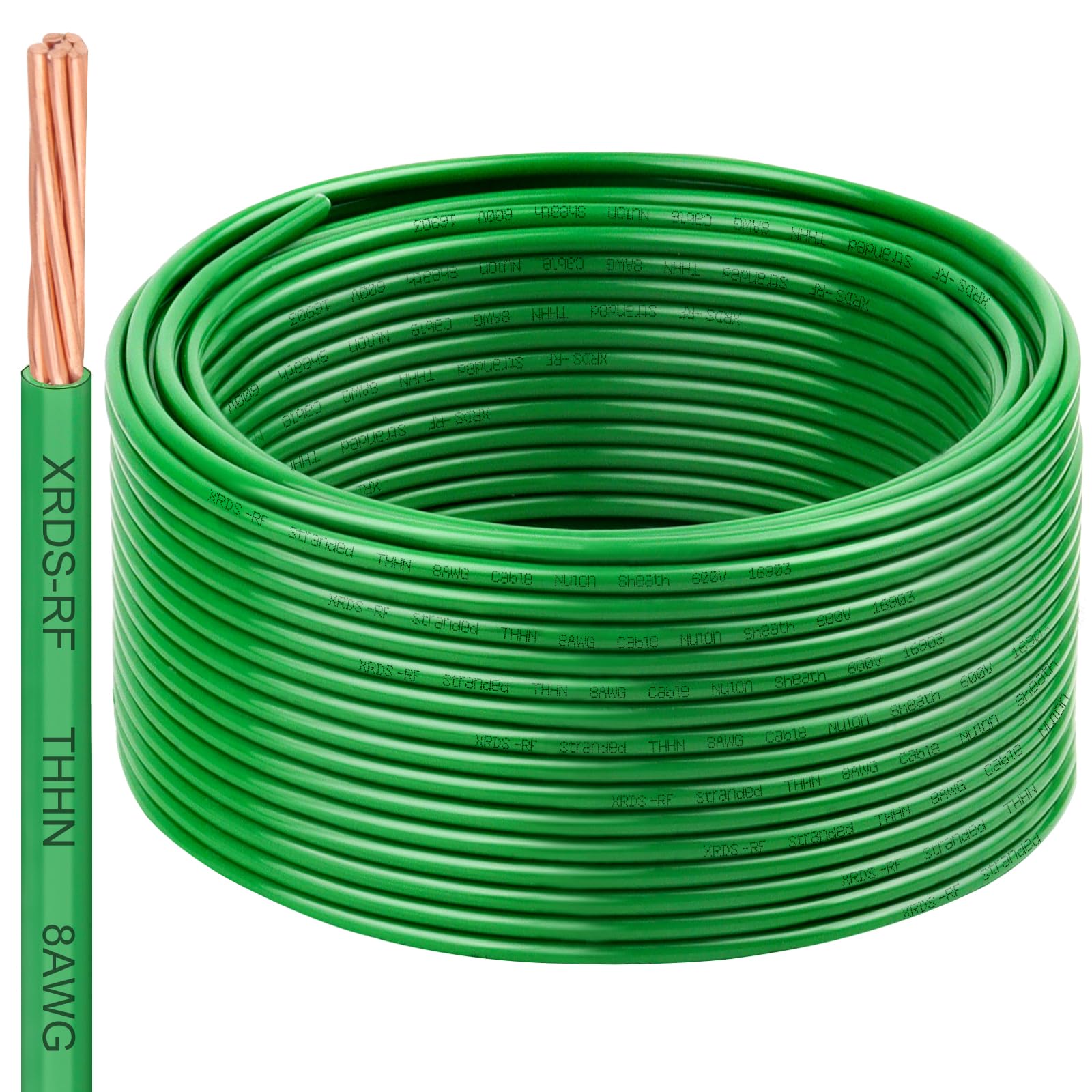 8 AWG THHN Stranded Bare Copper Wire 150FT Green Grounding Wire, Electrical Wire, 600V Rated Building Wire, Ideal for Panel Wiring, Grounding,