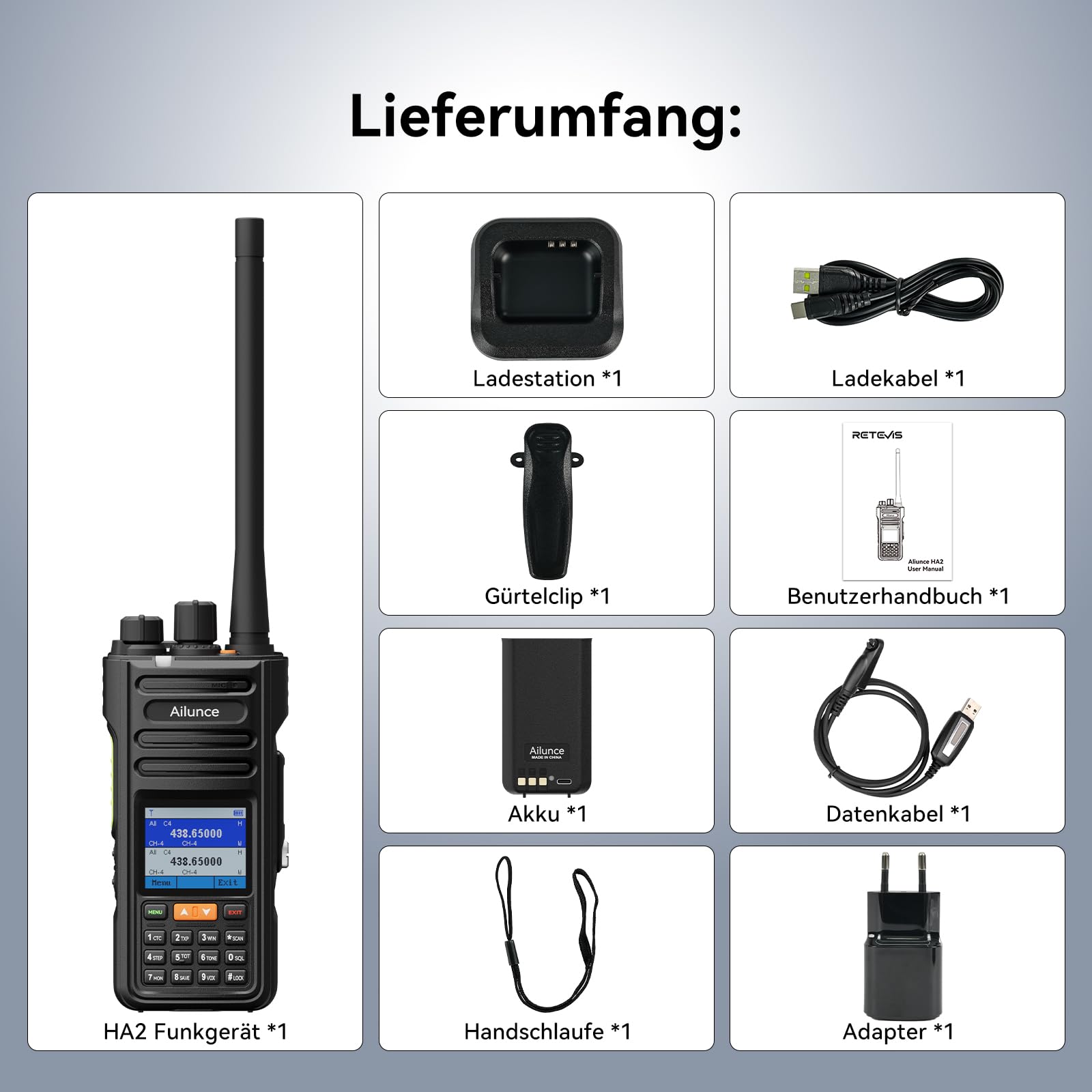 Retevis Ailunce HA2 Amateurfunk, APRS/GPS, Bluetooth, APP Steuerung, Funkgerät mit Großer Reichweite, AM/FM, IP67 Wasserdicht, 2800mAh, Amateurfunkgerät für Outdoor Enthusiasten (1 Stück, Schwarz)
