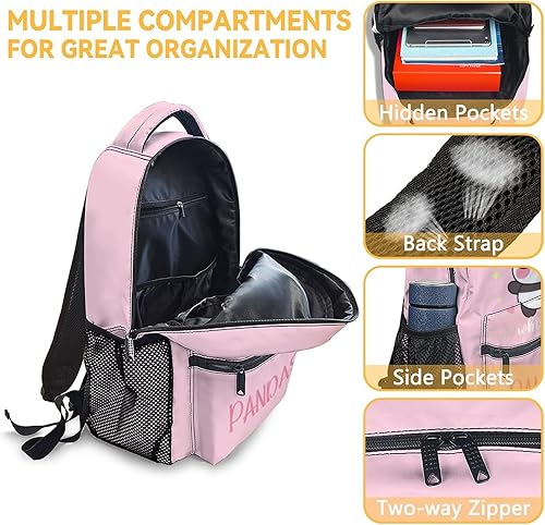 Miniatura 6 de Mochilas Panda para niñas, mochila linda de 16 pulgadas para la escuela, rosa, gran capacidad, bolsa de libros para niños de viaje, Mochila1-1,