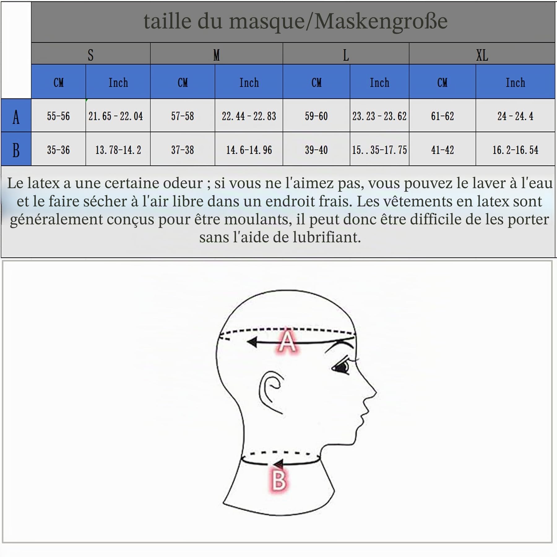 MFMYEE Masque en latex, cagoule laissant les yeux et le menton découverts, capuche cosplay SM, masque d'Halloween. (1 Unité (Lot de 1))