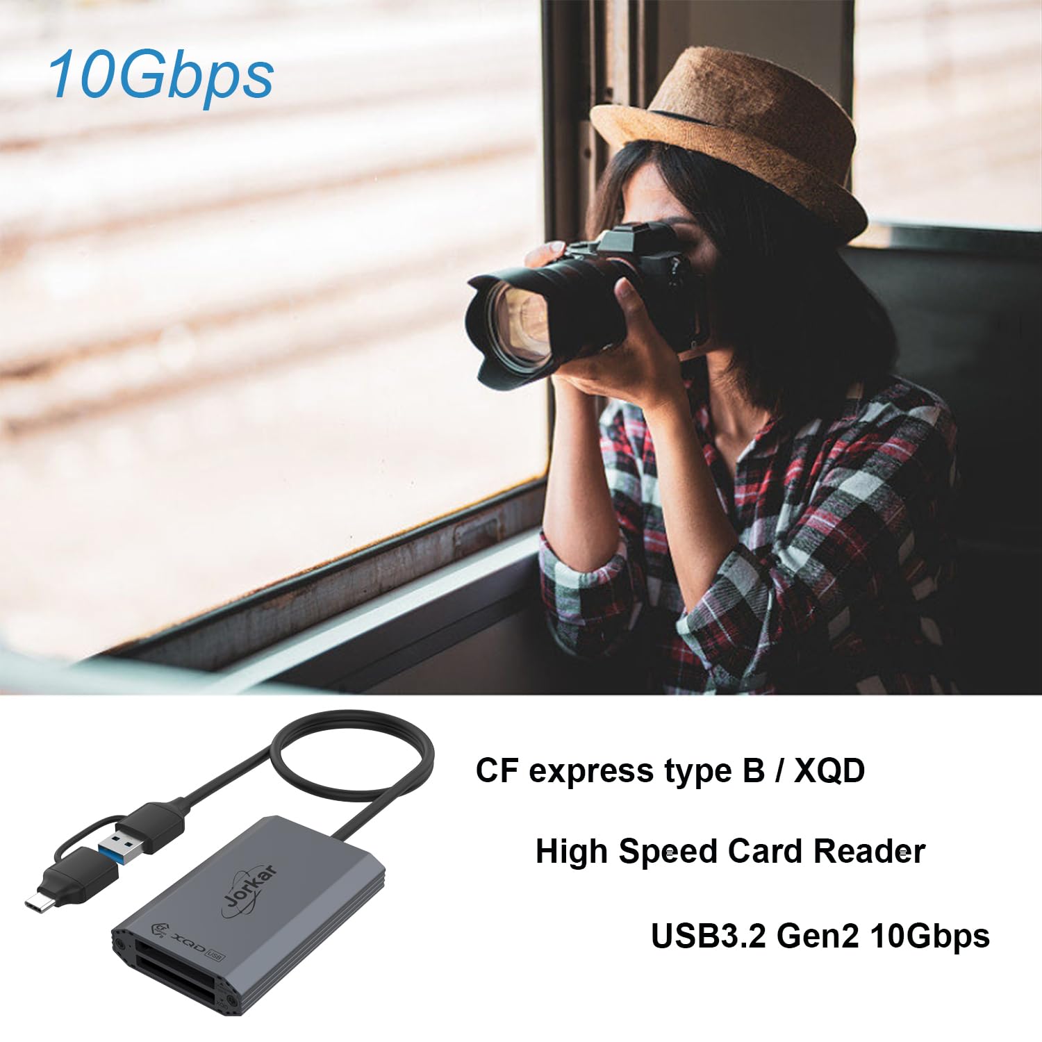 CFexpress czytnik kart typu B i XQD, podwójne gniazdo USB 3.2 GEN 2 10 Gb/s, adapter CFexpress typu B z USB A i C, Plug and Play, kompatybilny z systemem Android/Windows/Mac OS/iPad