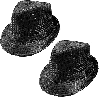 FUIPVGI Bowler-Hut mit Pailletten, Western-Jazz-Tanzhut, für Fasching, Disco, Hip-Hop, glänzende Kappe, Cowboy-Fedora-Hut, für Jazz-Hip-Hop-Auftritte, Halloween, Cosplay-Events, 2 Stück