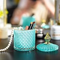 Vista 3 de Joyero de cristal azul con tapa, tarro de caramelo de cristal, tarro de cristal para bufé de dulces de boda, tarros de boticario de cristal