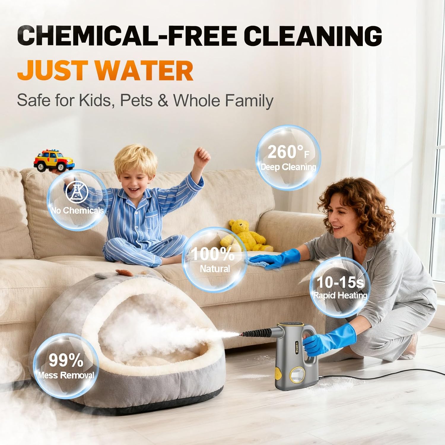 Handheld Pressurized Steam Cleaner for Home - 15s Heat-Up 3-Level Adjustable Steam Cleaner with 14pcs Accessories, Multi-Surface Steamer for Cleaning Car Detailing, Tile, Grout, Chemical-Free(Grey)