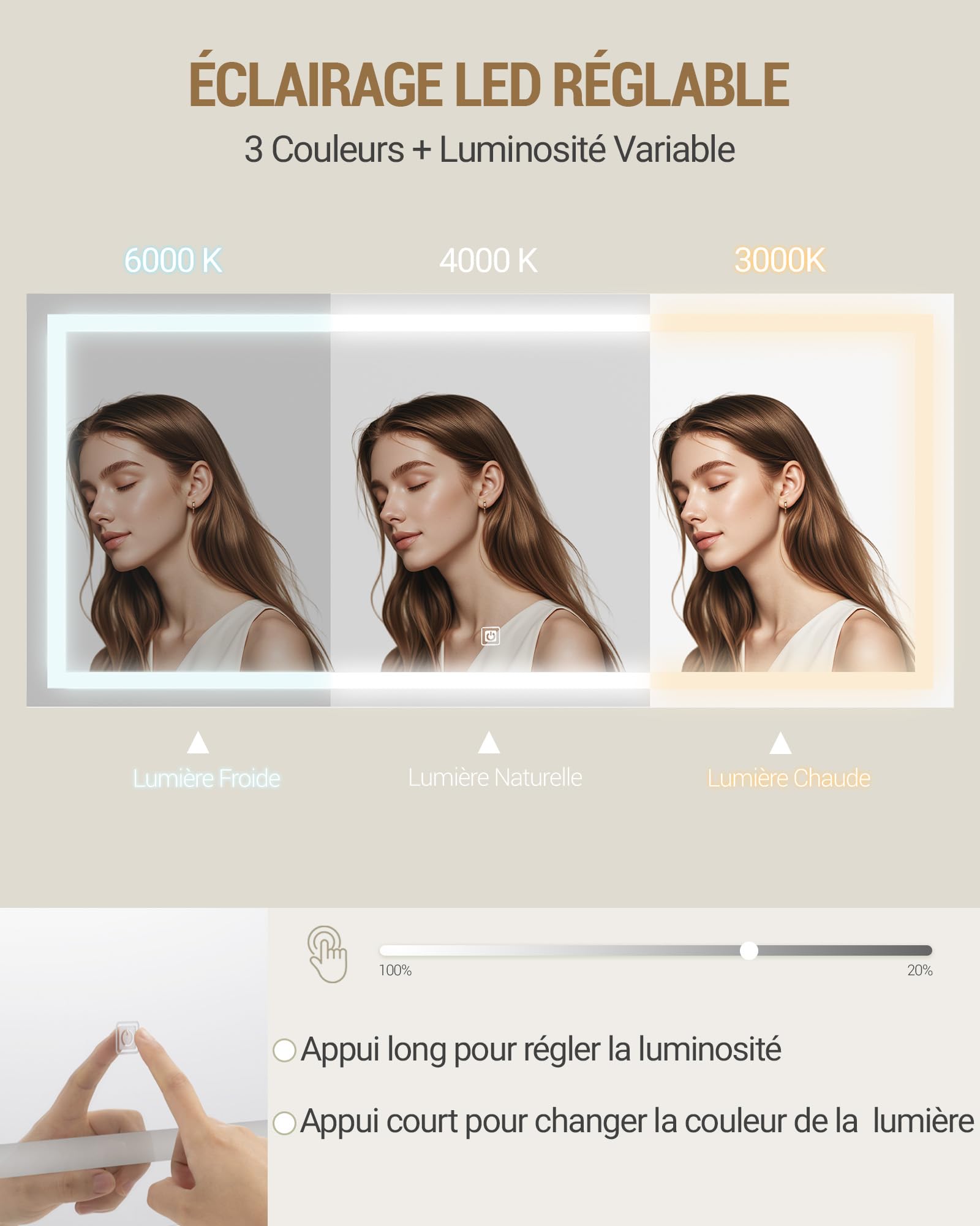 Hzuaneri Coiffeuse avec Miroir, Grande Coiffeuse avec Éclairage LED, Multiprise, Vanity Table avec Rangement 9 Tiroirs et 3 Espaces Ouverts, Chambre, Style Moderne, Blanc 1180303XEU